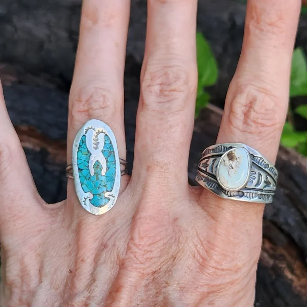 US Nevada Dry Creek Turquoise Ring Navajo handmade signed Melvin Francis szs 10